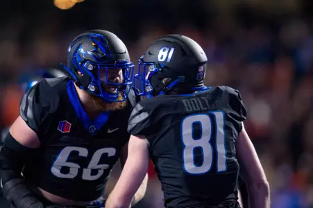 Boise State players Ben Dooley and Austin Bolt