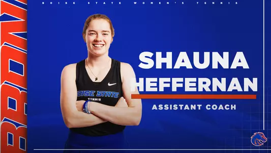 Graphic highlighting Shauna Heffernan becoming an assistant coach for the women's tennis team