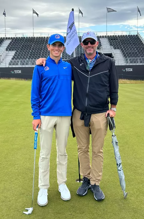 Cole Rueck and David Trainor pose together at the Scottish Open.