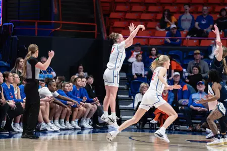 Dani Bayes attempts a 3-pointer against Nevada