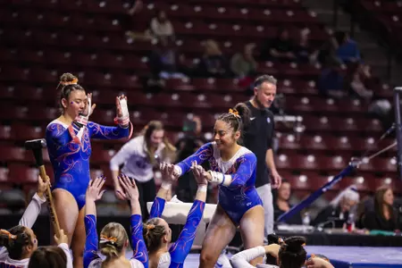 Emily Lopez celebrating with her team