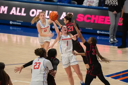 Mya Hansen attempts a layup against UNLV.