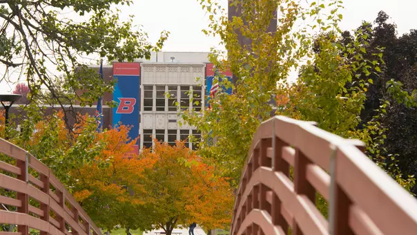 Campus scenes, Fall, students, Friendship Bridge. John Kelly photo
