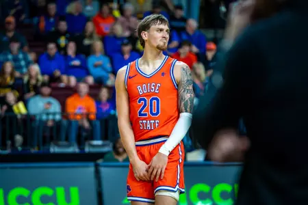 Drew Fielder celebrates in an exhibition game vs. Idaho at Idaho Central Arena