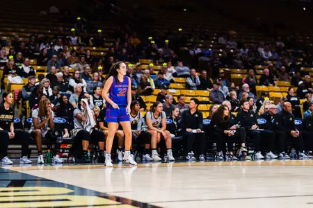 Natalie Pasco waits for a pass in front of the Colorado bench.