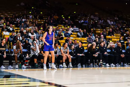 Natalie Pasco waits for a pass in front of the Colorado bench.