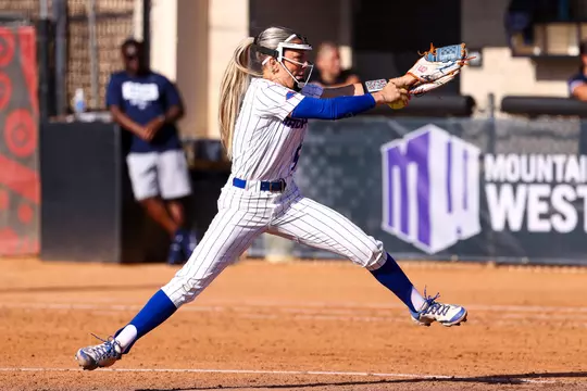 Olivia Bauer delivers a pitch in the 2025 MW Softball Championship.