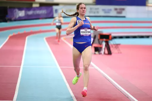 Kaiya Robertson competes in the 2024 Indoor Track and Field Championship.