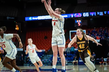 Dani Bayes attempts a jump shot against Wyoming.