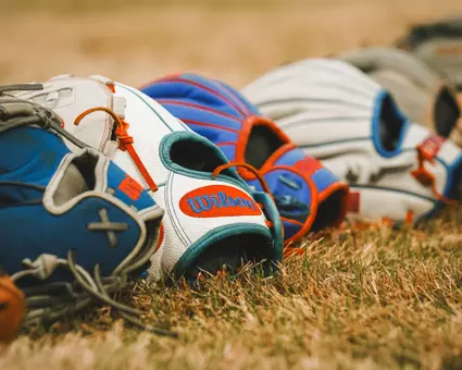 Softball Gloves in a row