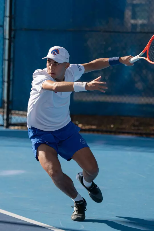 John Chin attacks the ball with a backhand during the 2024 Purdue match in Boise.