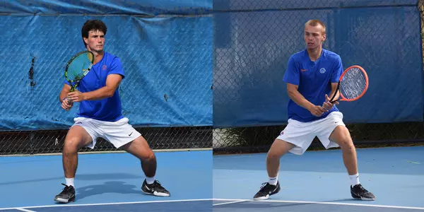 Carson Baker and Lukas Velik waiting for return volleys during fall 2024.