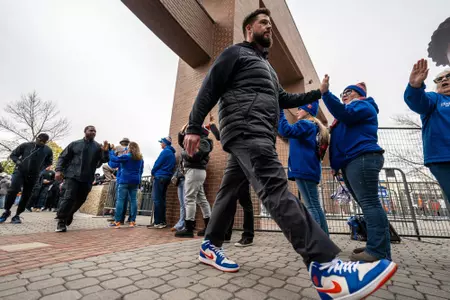 Erik Chinander greeting fans during Bronco Walk