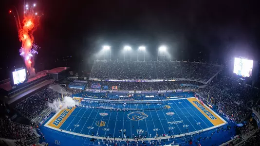 Albertsons Stadium from above as Boise State runs out before 2024 Mountain West Championship