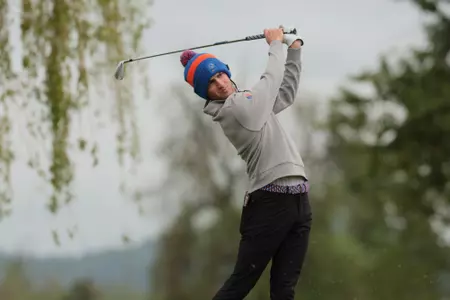 Cole Rueck watches his shot in the Mountain West Championship