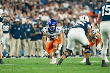 Jayden Virgin-Morgan in defensive stance at Fiesta Bowl