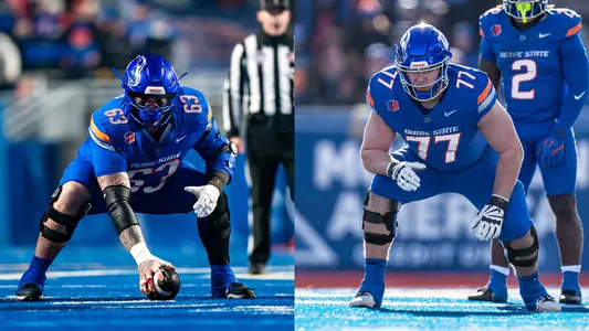 Mason Randolph and Kage Casey in presnap stances on The Blue