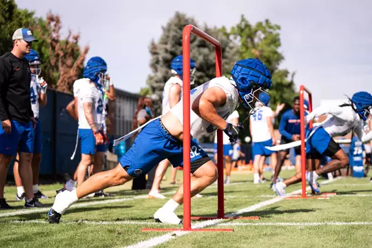 Boise State Football 2025 Fall Camp Practice No. 1 at DeChevrieux Field. Photo by Kenna Harbison