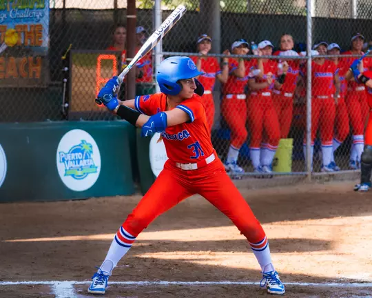 Hollie Farmer in a batting stance.