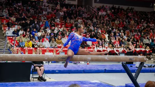 Miraya Nero during her beam routine at Southern Utah