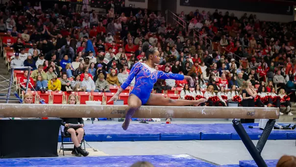 Miraya Nero during her beam routine at Southern Utah