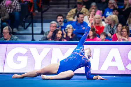 Bridget Kemp during her floor routine at ExtraMile Arena