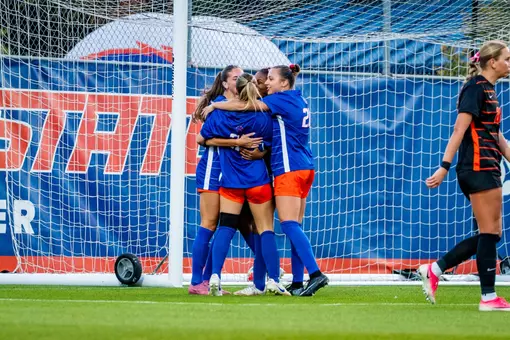 Boise State soccer celebrating.
