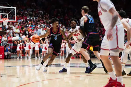 Dylan Andrews handles the ball on offense against New Mexico