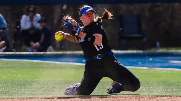 Skylar Stroh gets ready to make a throw from her knees at Nevada, March 14, 2026.