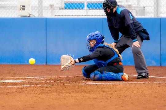 Mya Flindt receives a pitch against Cal Baptist, March 5, 2026