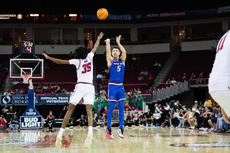 RJ Keene II attempts a three against Fresno State on Feb. 28 at Save Mart Arena