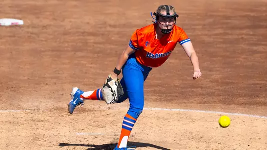 Loula-Rae McNamara delivers a pitch against Fresno State, March 21, 2026.