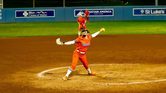 Loula-Rae McNamara delivers a pitch against St. Thomas, March 7, 2026.