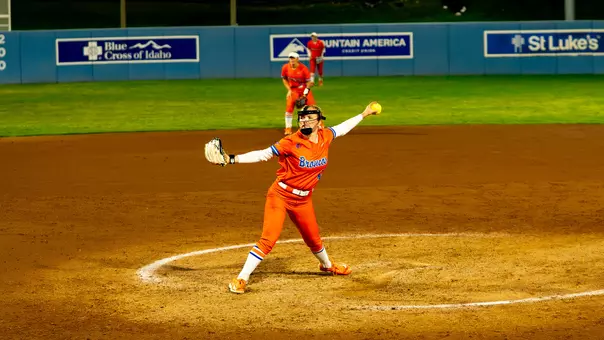 Loula-Rae McNamara delivers a pitch against St. Thomas, March 7, 2026.