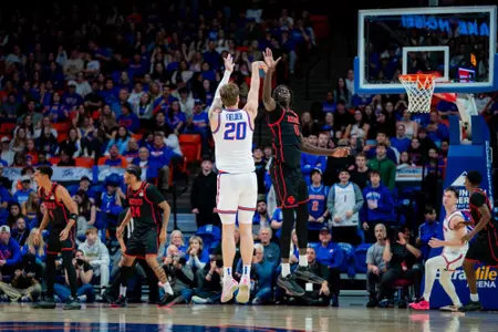 Drew Fielder attempts 3-point jumper against San Diego State on March 3 at ExtraMile Arena