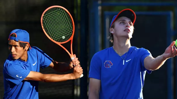 Taiyo Kurata and Lukas Velik playing tennis.