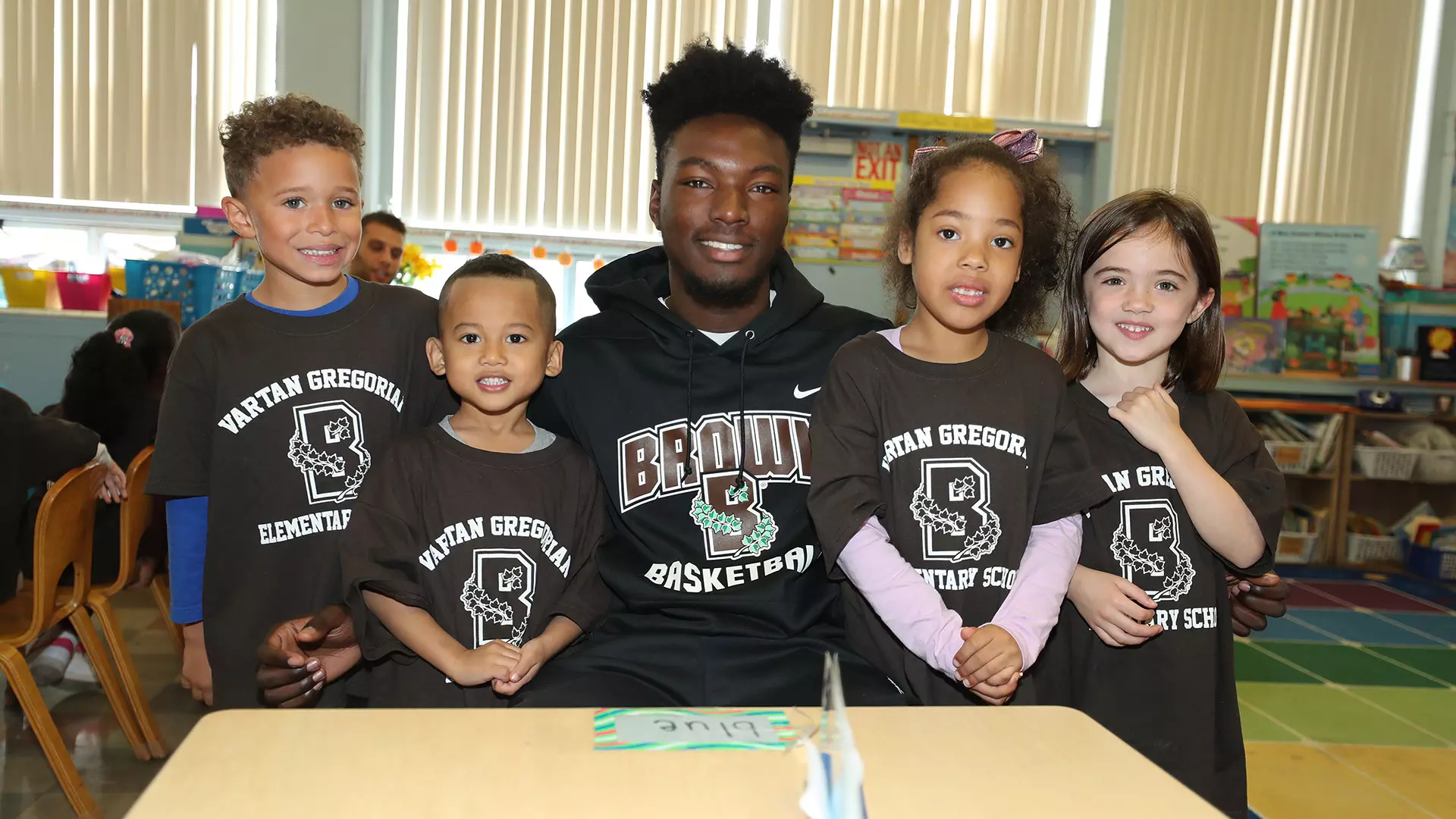 Men's basketball's Josh Watts at the Bears' 29th annual Vartan Gregorian School Kickoff.