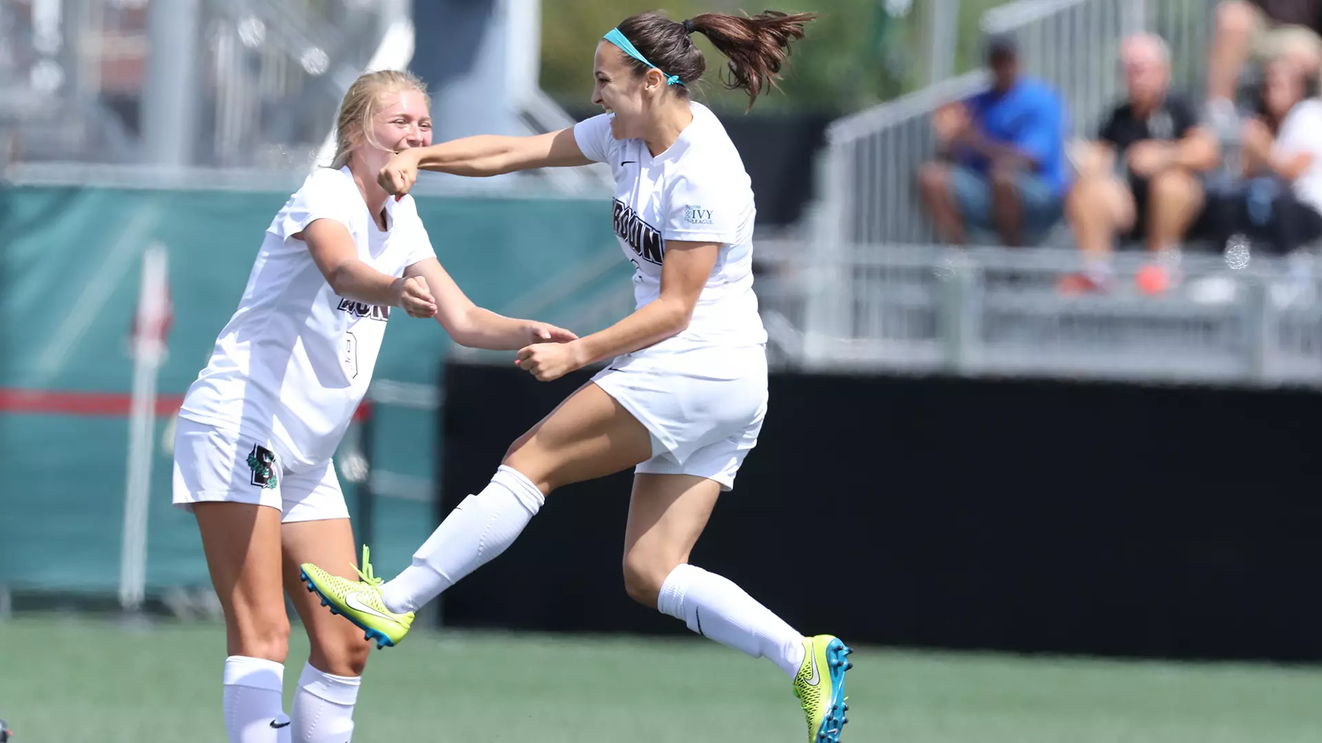 Celia Story celebrates a goal.
