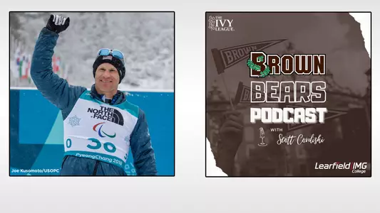 Dan Cnossen celebrating a Paralympic medal alongside a graphic for the Brown Bears Podcast