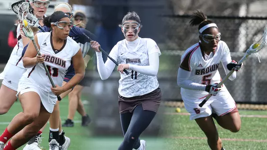 Action photos of women's lacrosse's Bre Hudgins ’14, Marissa Hudgins '18, and Paris Waterman '11