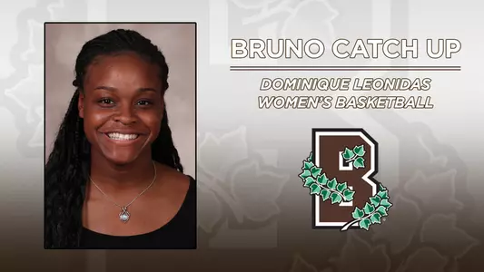 head shot of women's basketball student-athlete Dominique Leonidas alongside the Brown Athletics logo