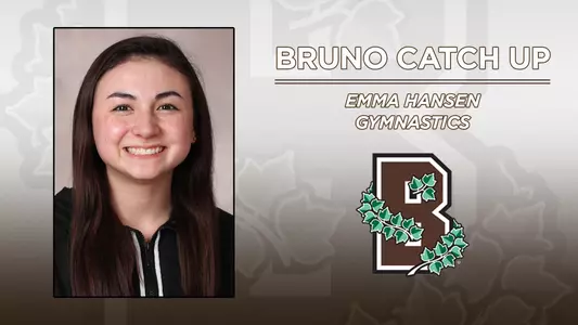 Head shot of Emma Hansen alongside Brown Athletics logo