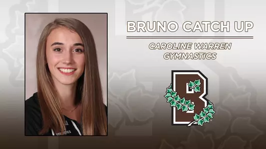 Head shot of gymnastics' Caroline Warren alongside the Brown Athletics logo