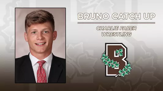 Head shot of wrestling's Charlie Faber alongside the Brown Athletics logo