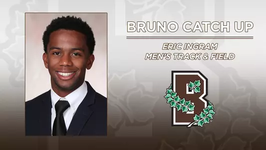 Head shot of men's track & field's Eric Ingram alongside the Brown Athletics logo