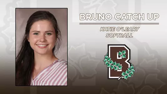 Head shot of softball's Katie O'Leary alongside a Brown Athletics logo