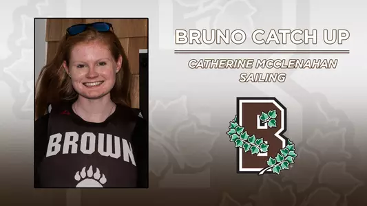 Head shot of sailing's Catherine McClenahan alongside a Brown Athletics logo