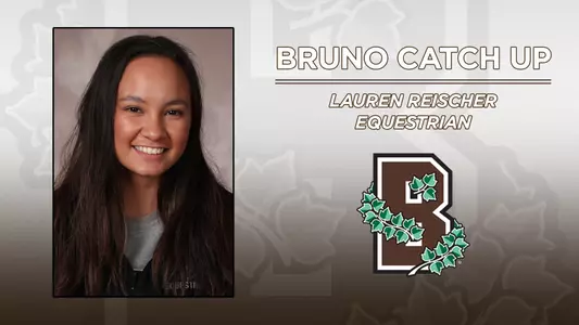 Head shot of equestrian's Lauren Reischer alongside a Brown Athletics logo