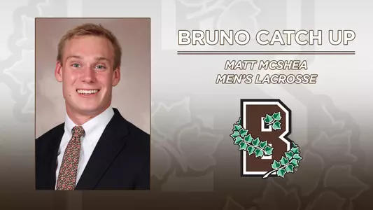 Head shot of men's lacrosse's Matt McShea alongside the Brown Athletics logo