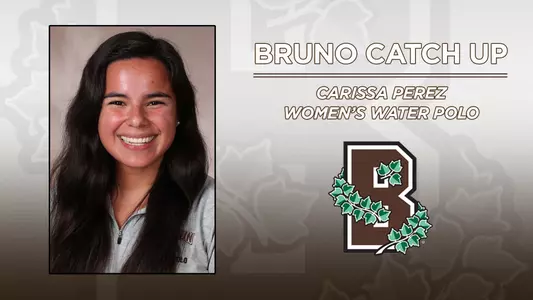 Head shot of women's water polo's Carissa Perez alongside a Brown Athletics logo